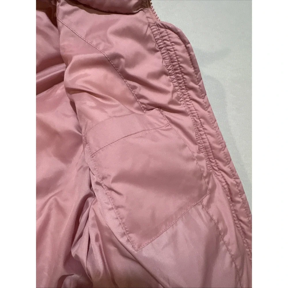 Tommy Jeans Y2K Puffer Jacket‎ Women Sz M Pink White Stripe Removable Sleeve Vtg
